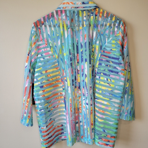 Ali Miles Size PL Sheer Mesh Front Zip Jacket Abstract Multi Color Design - Picture 7 of 12